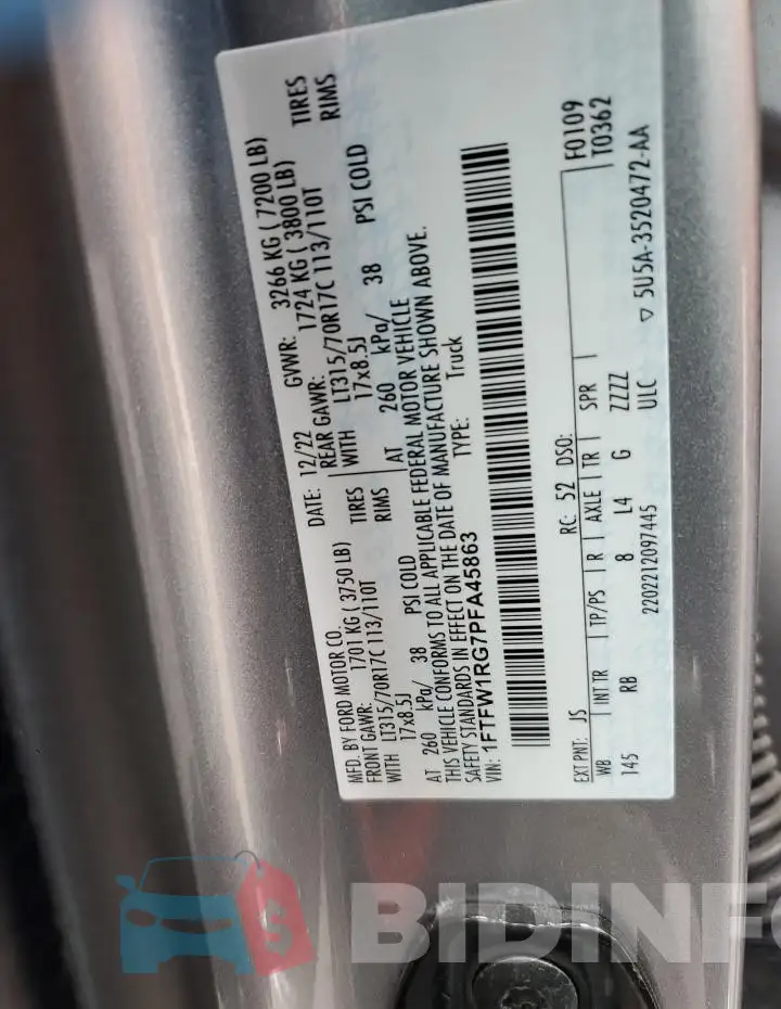 1FTFW1RG7PFA45863 Photo# 13
