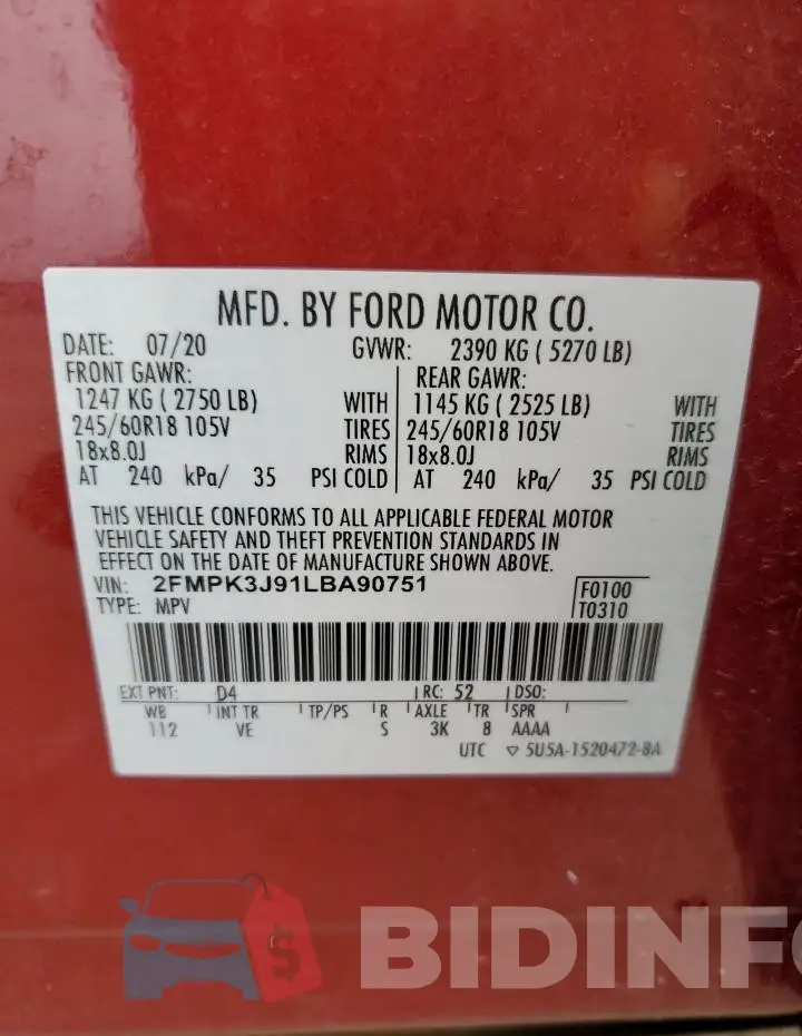2FMPK3J91LBA90751 Photo# 13