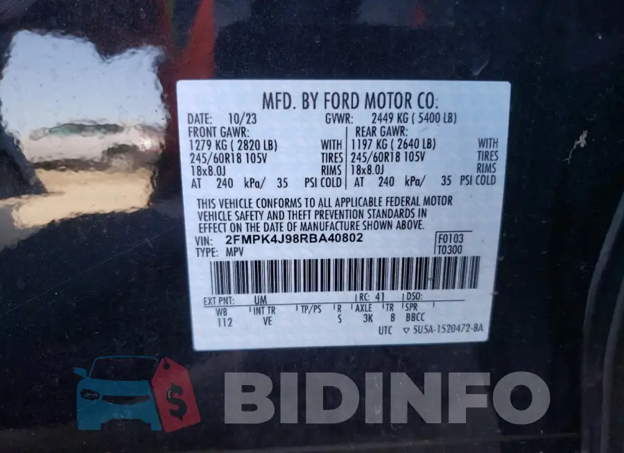 2FMPK4J98RBA40802 Photo# 13