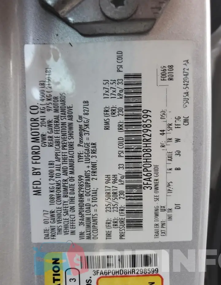 3FA6P0HD8HR298599 Photo# 12