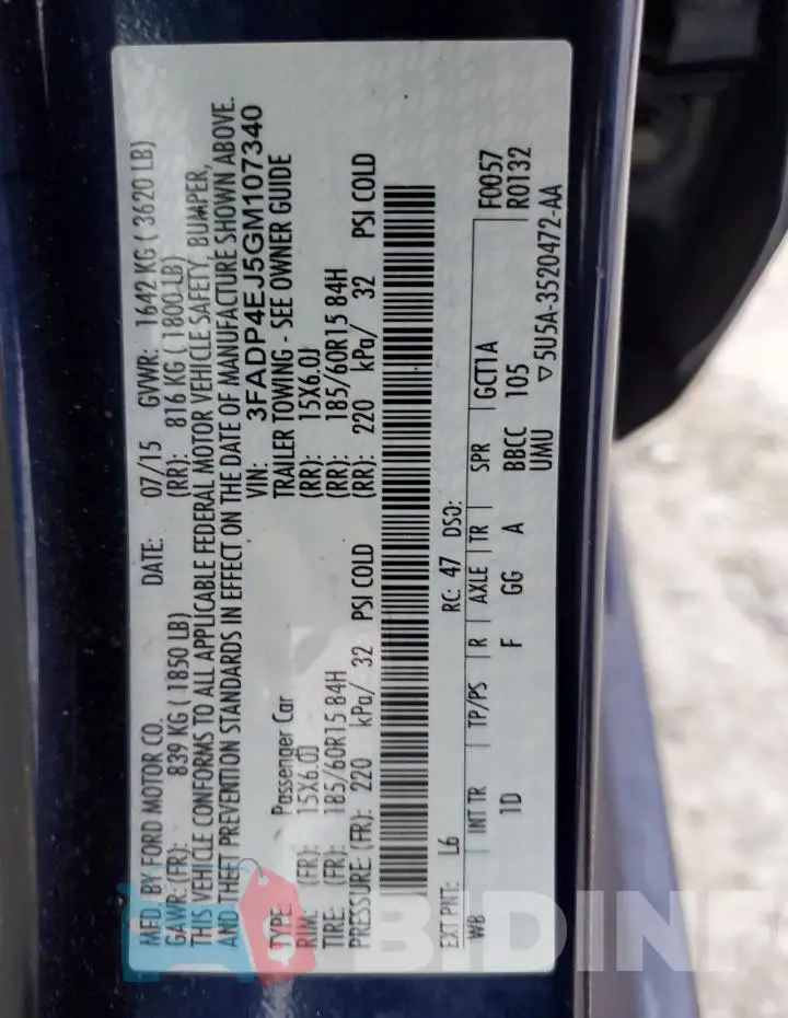 3FADP4EJ5GM107340 Photo# 13