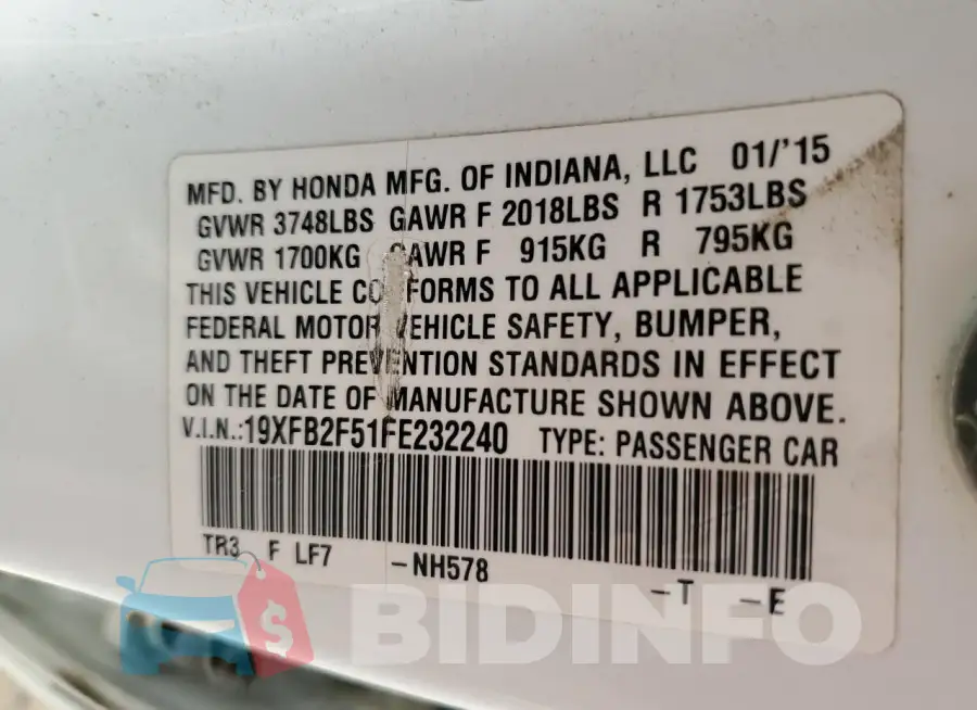19XFB2F51FE232240 Photo# 12
