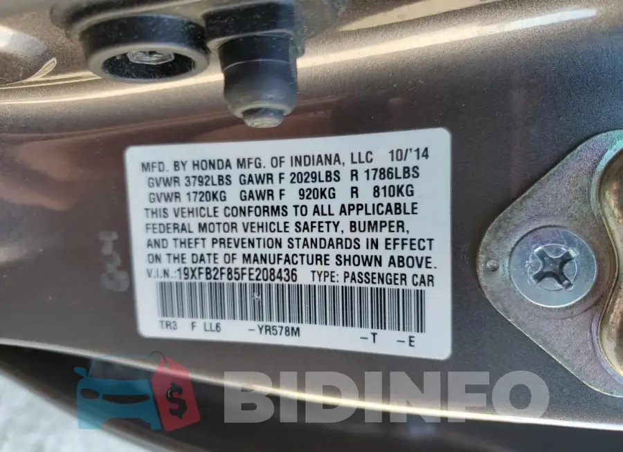 19XFB2F85FE208436 Photo# 12