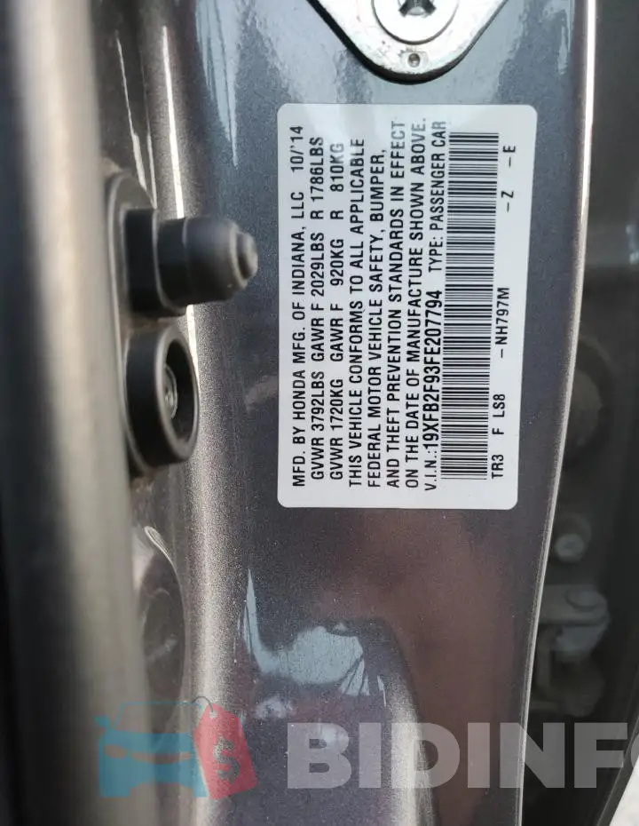 19XFB2F93FE207794 Photo# 12