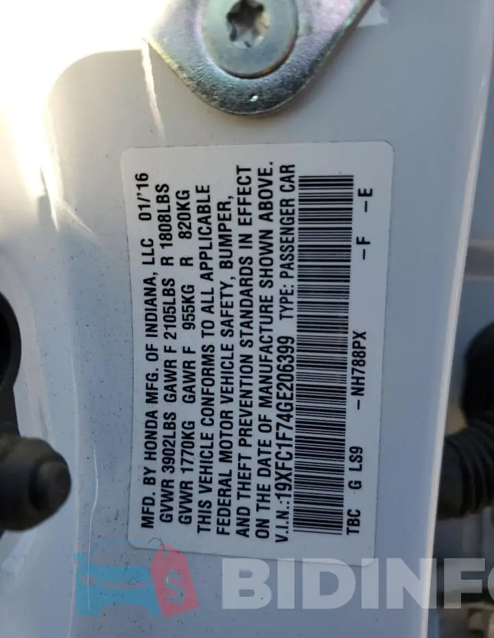 19XFC1F74GE206399 Photo# 12