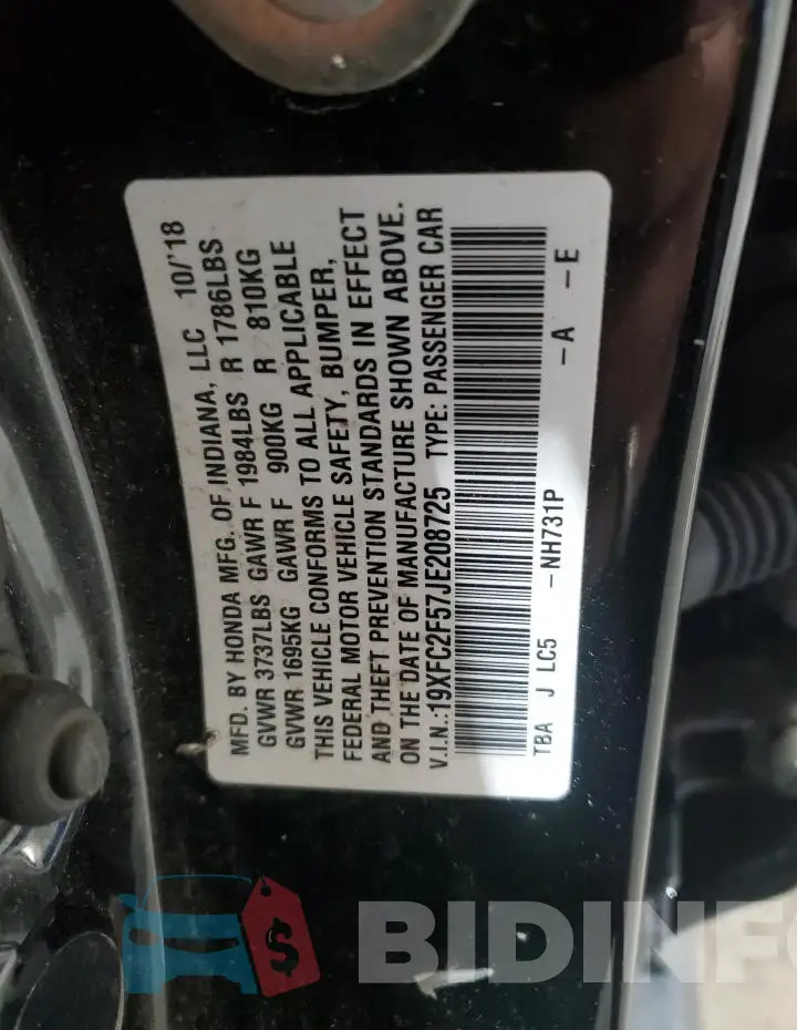 19XFC2F57JE208725 Photo# 12