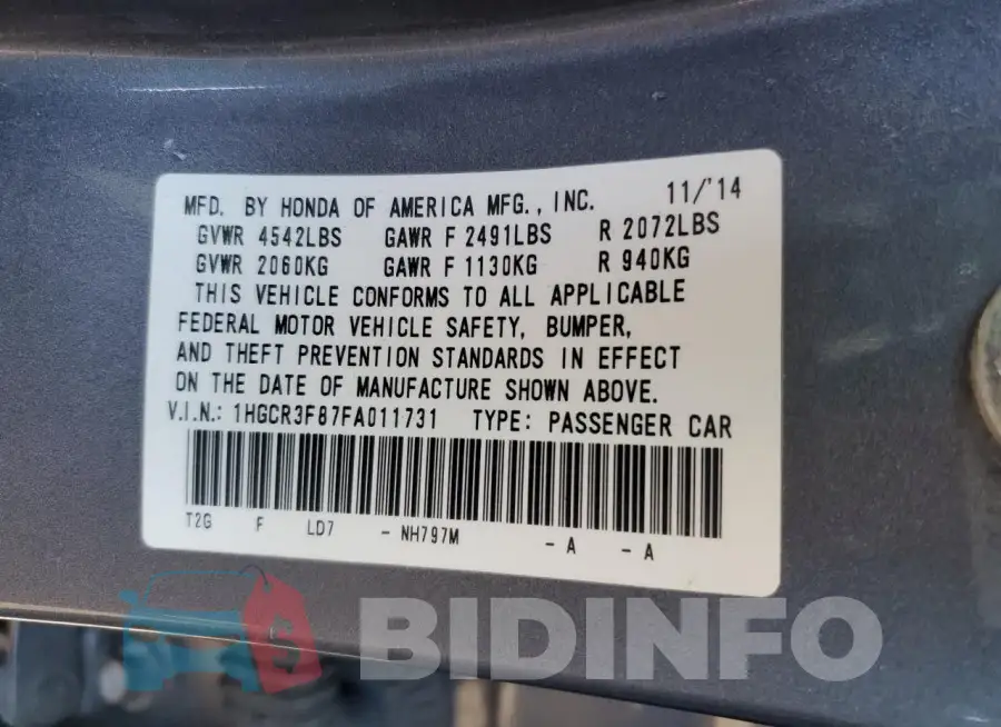 1HGCR3F87FA011731 Photo# 12