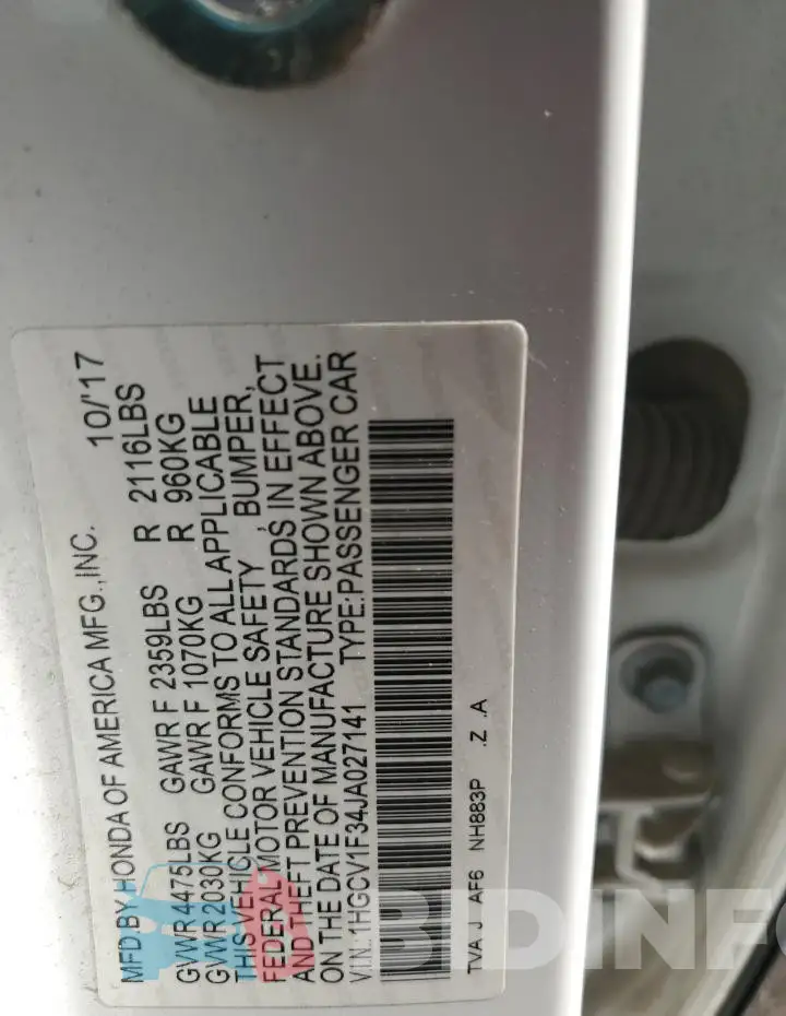 1HGCV1F34JA027141 Photo# 12