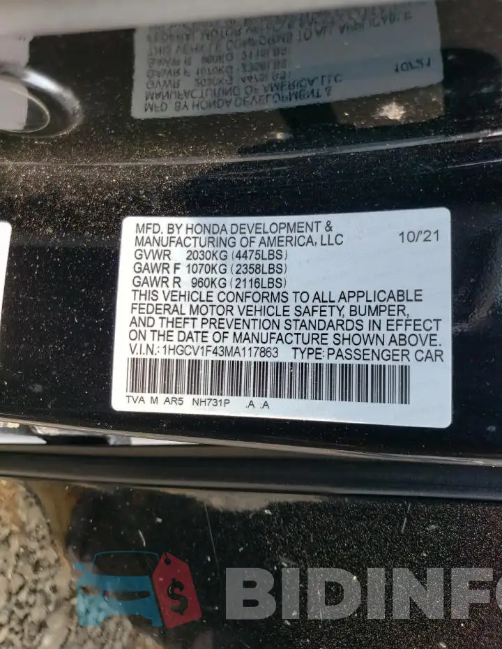 1HGCV1F43MA117863 Photo# 13
