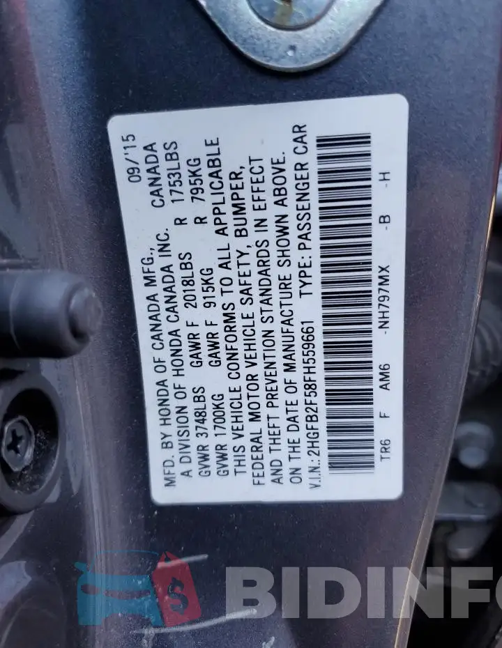 2HGFB2F58FH559661 Photo# 12