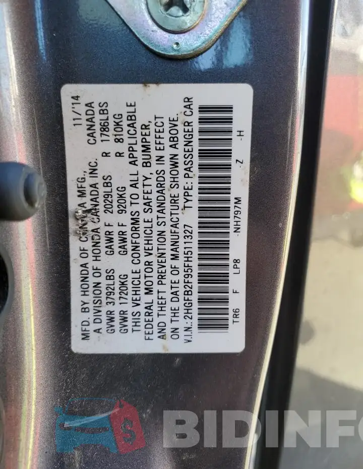2HGFB2F95FH511327 Photo# 13