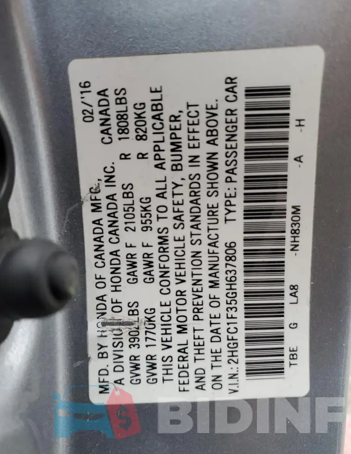 2HGFC1F35GH637806 Photo# 13