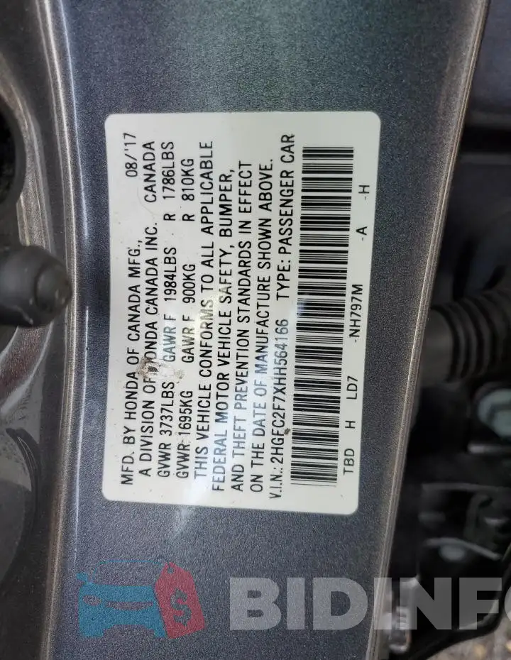 2HGFC2F7XHH564166 Photo# 12