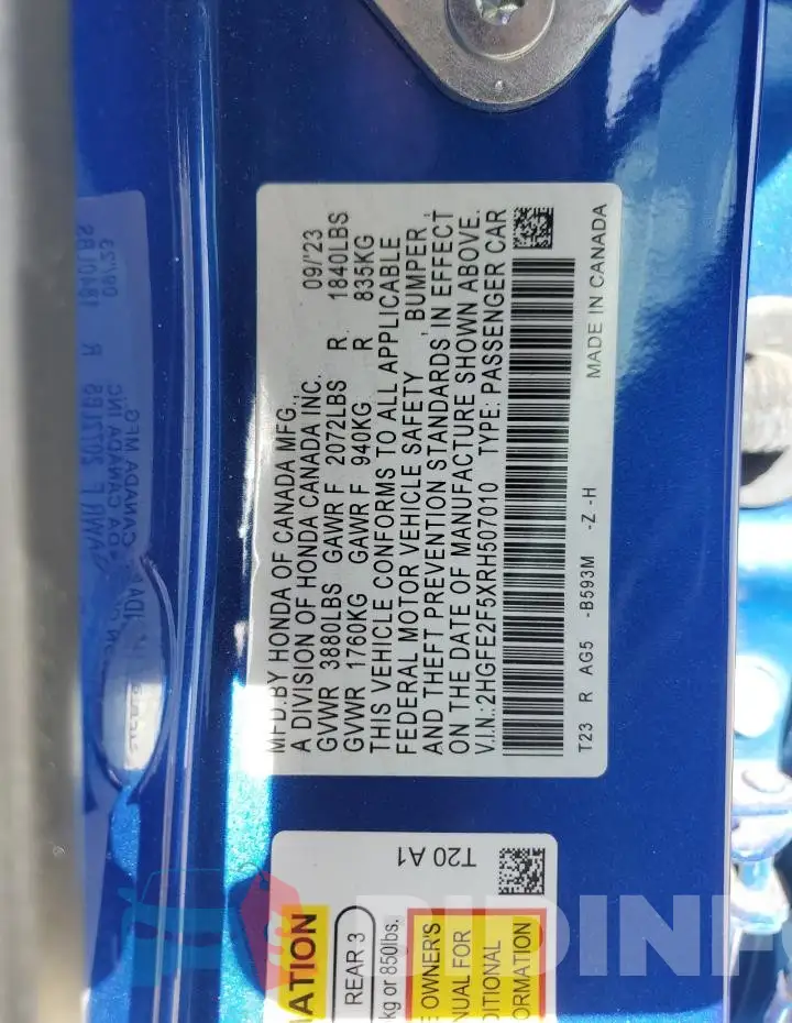 2HGFE2F5XRH507010 Photo# 12