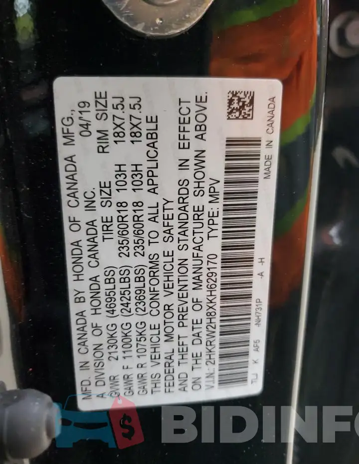 2HKRW2H8XKH629170 Photo# 13