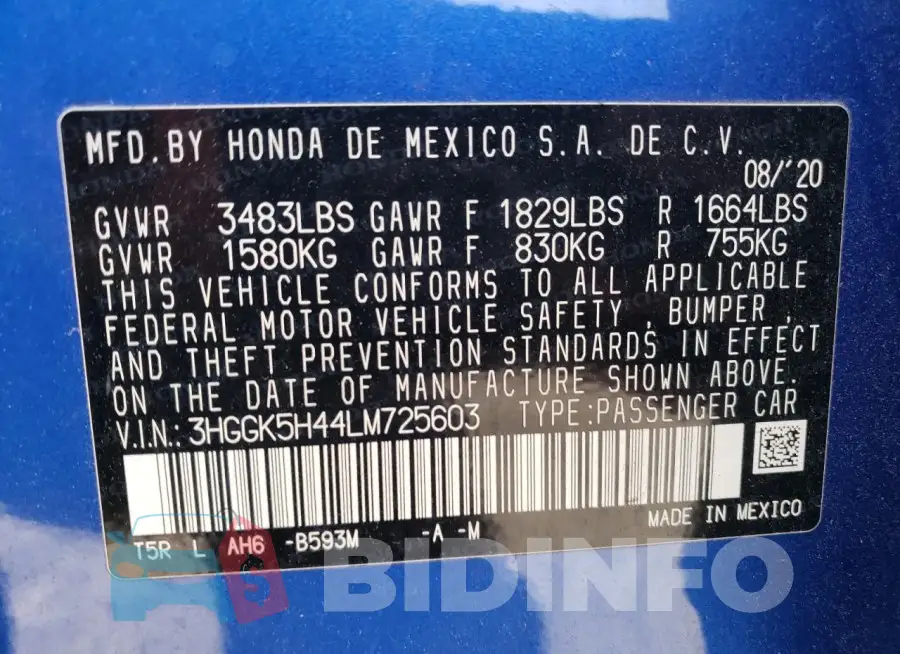 3HGGK5H44LM725603 Photo# 12