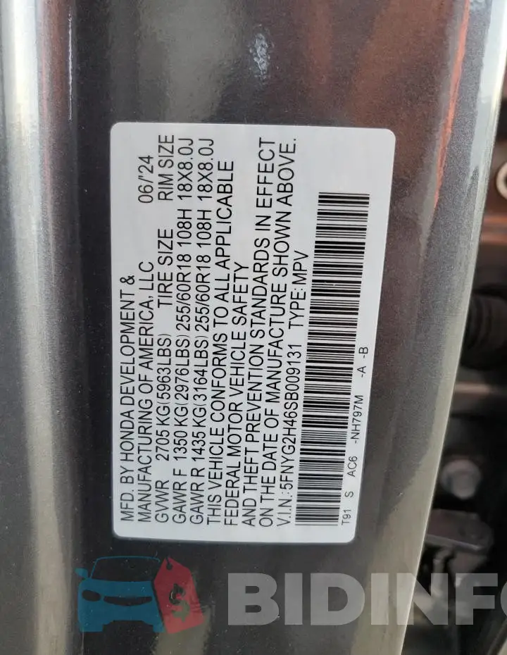 5FNYG2H46SB009131 Photo# 13