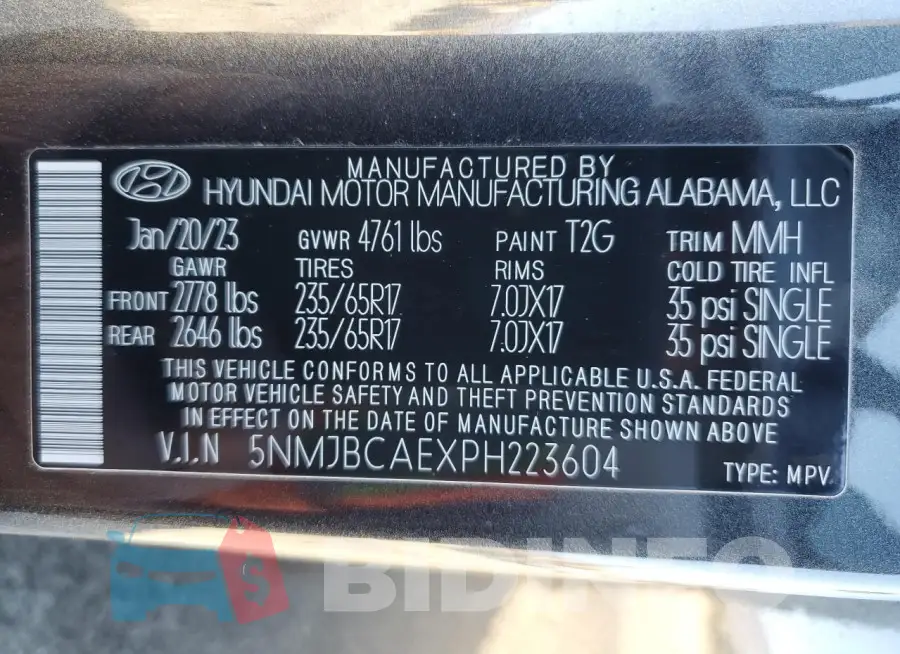 5NMJBCAEXPH223604 Photo# 13