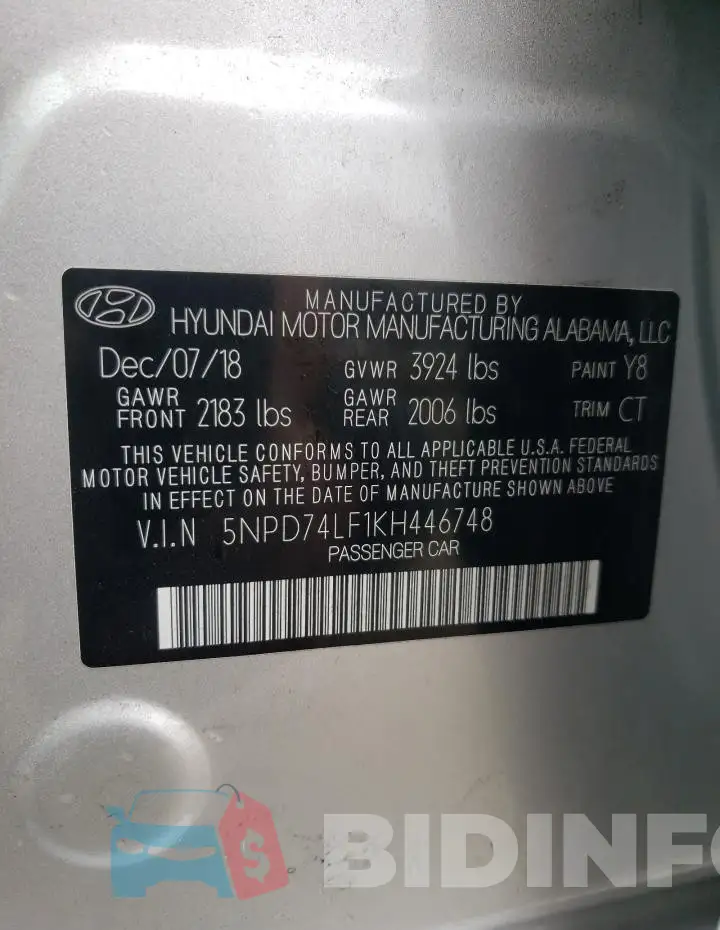 5NPD74LF1KH446748 Photo# 13