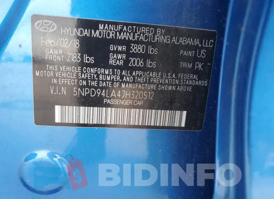5NPD94LA4JH320512 Photo# 12