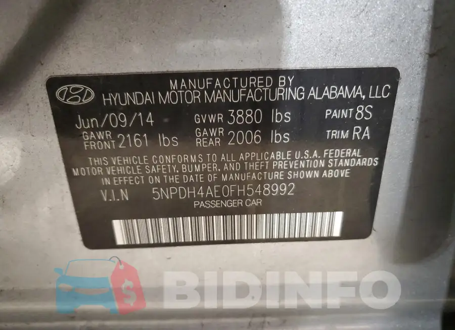 5NPDH4AE0FH548992 Photo# 12