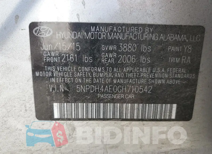 5NPDH4AE0GH710542 Photo# 12