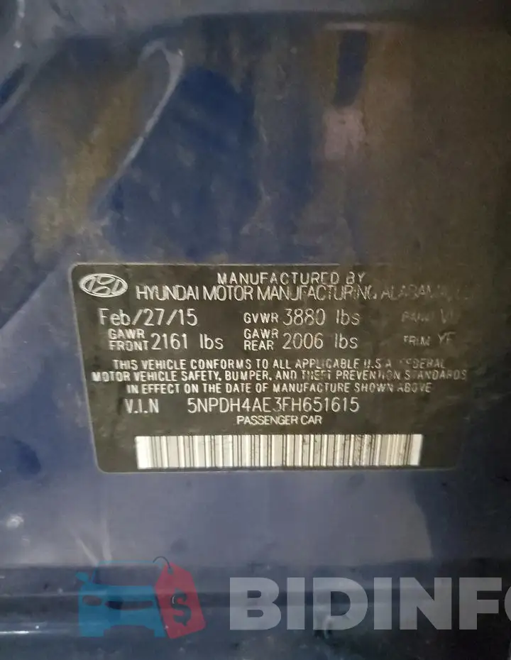 5NPDH4AE3FH651615 Photo# 12