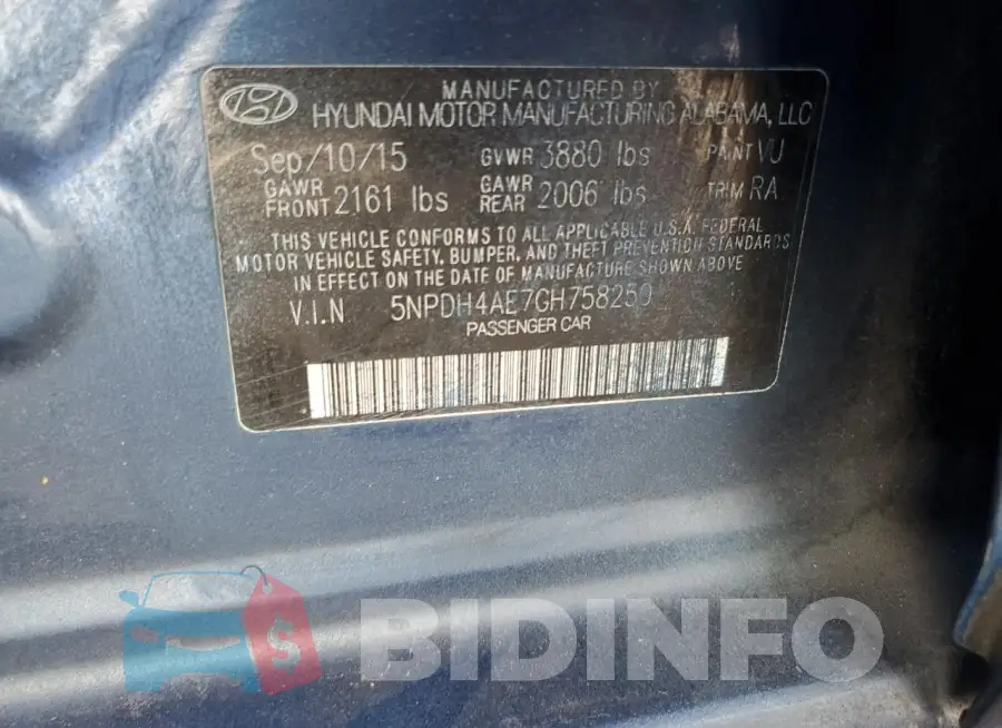 5NPDH4AE7GH758250 Photo# 12