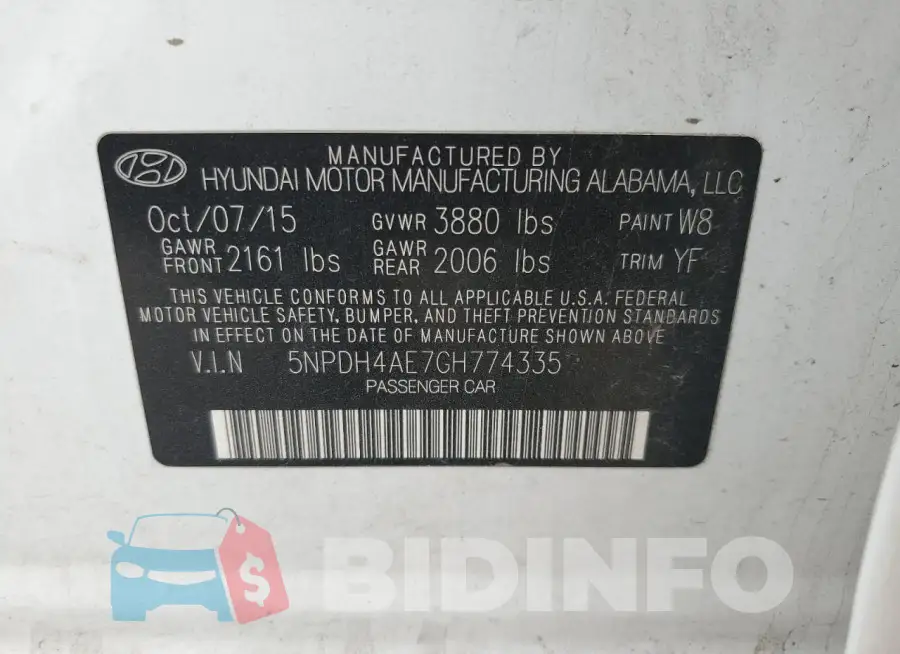 5NPDH4AE7GH774335 Photo# 12