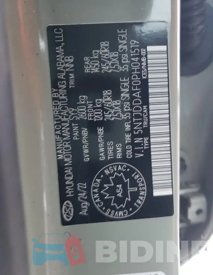 5NTJDDAF0PH041519 Photo# 12