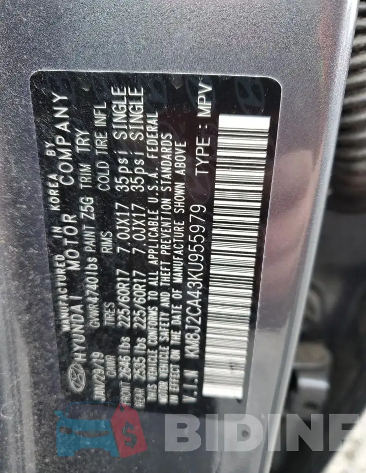 KM8J2CA43KU955979 Photo# 13