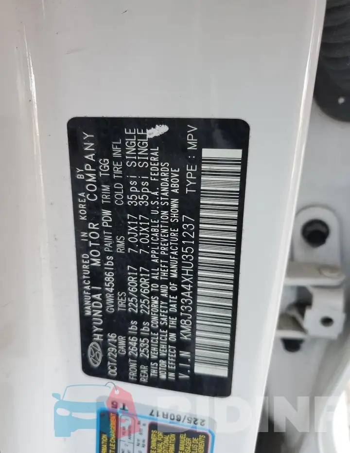 KM8J33A4XHU351237 Photo# 13