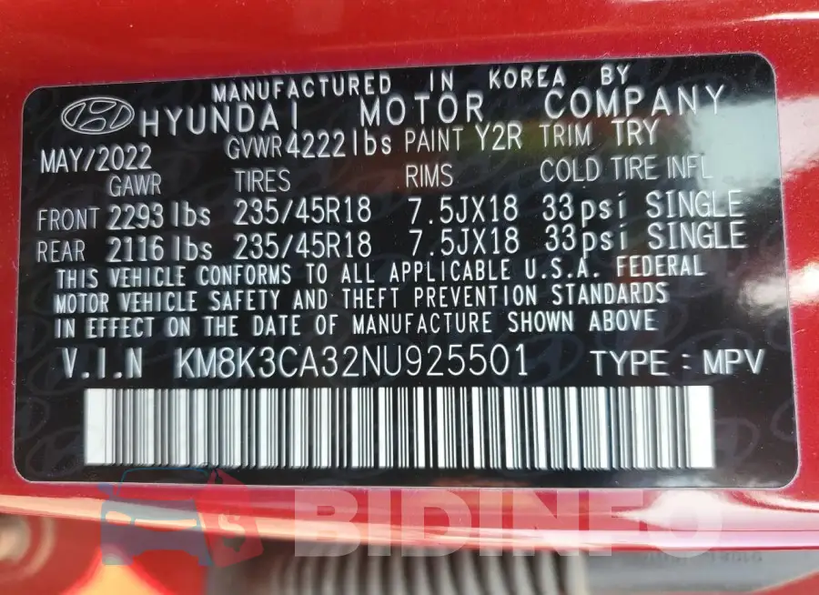 KM8K3CA32NU925501 Photo# 13