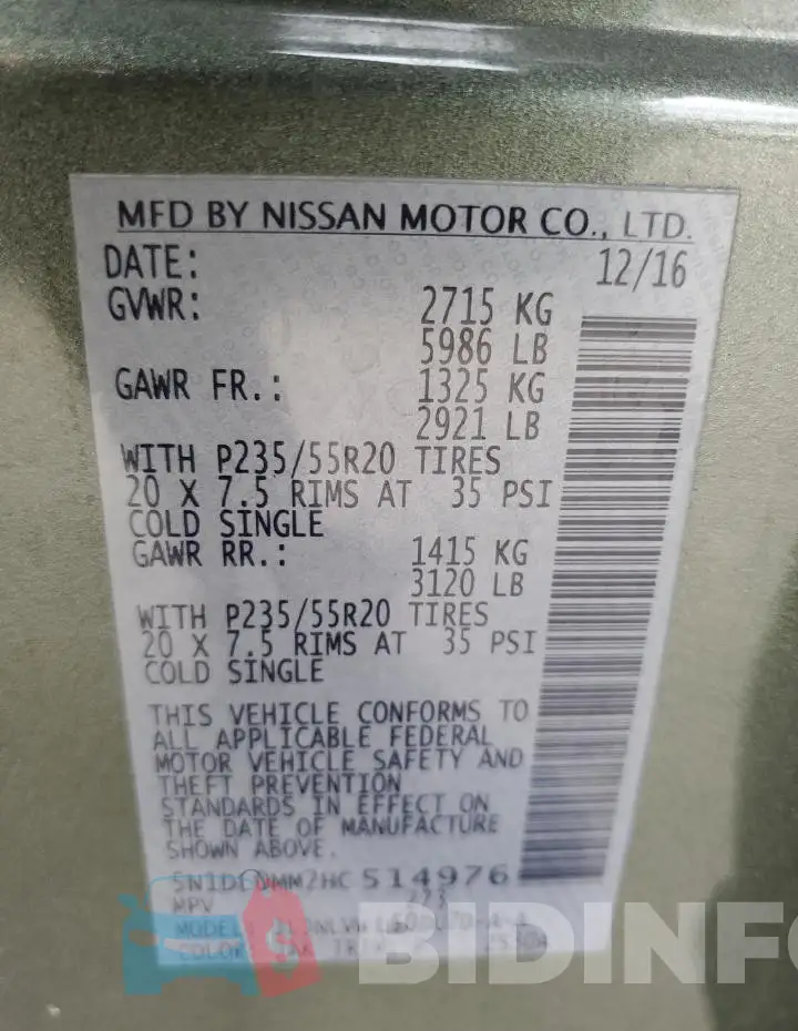 5N1DL0MM2HC514976 Photo# 14