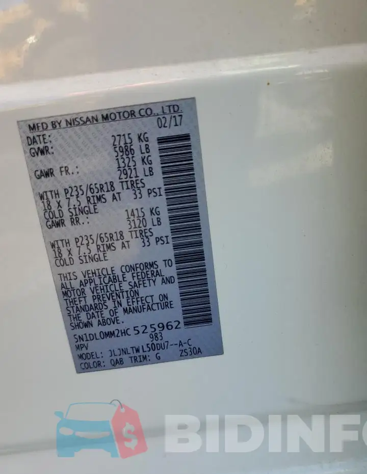 5N1DL0MM2HC525962 Photo# 13