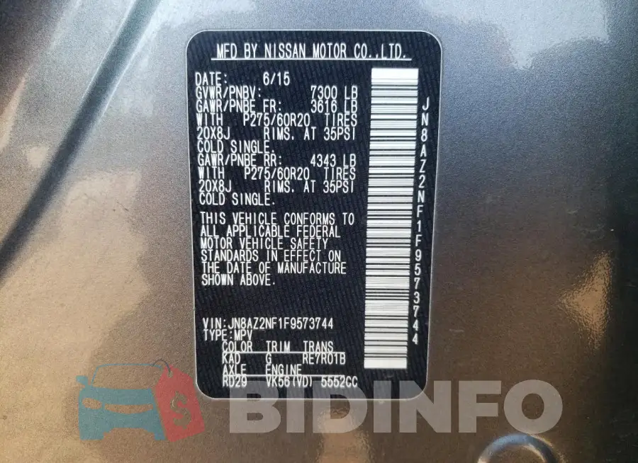JN8AZ2NF1F9573744 Photo# 12