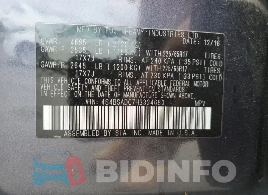 4S4BSADC7H3324680 Photo# 12