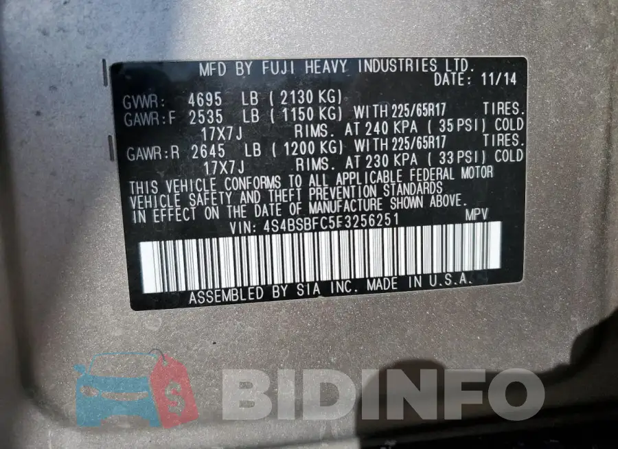 4S4BSBFC5F3256251 Photo# 13