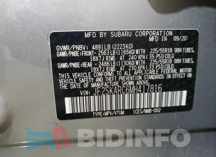 JF2SKARC6MH417816 Photo# 14