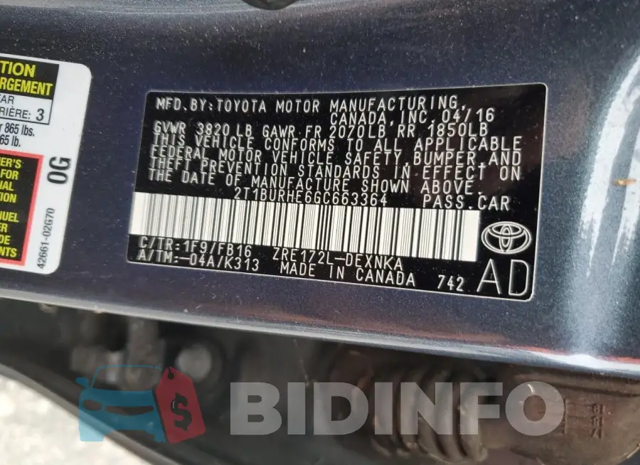 2T1BURHE6GC663364 Photo# 12