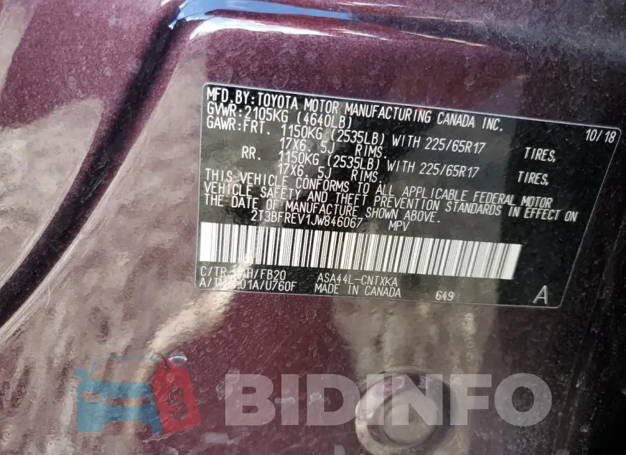 2T3BFREV1JW846067 Photo# 13