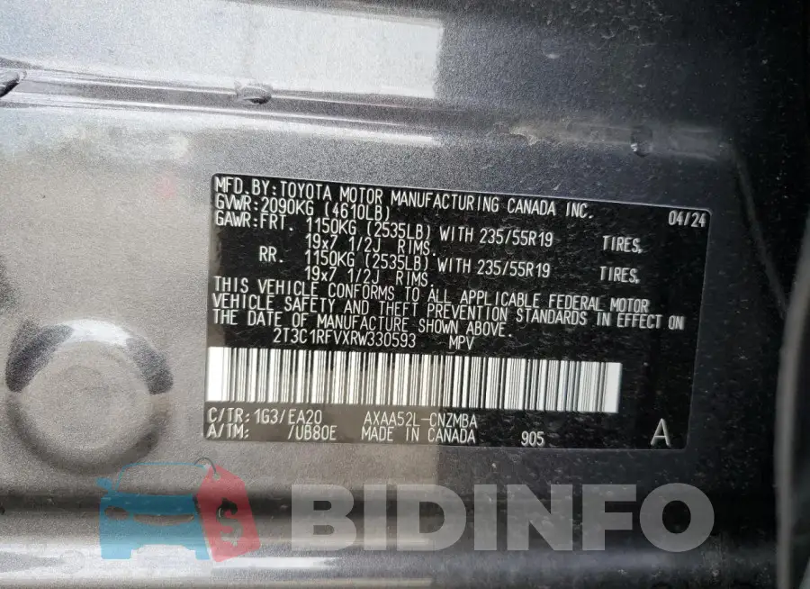 2T3C1RFVXRW330593 Photo# 14