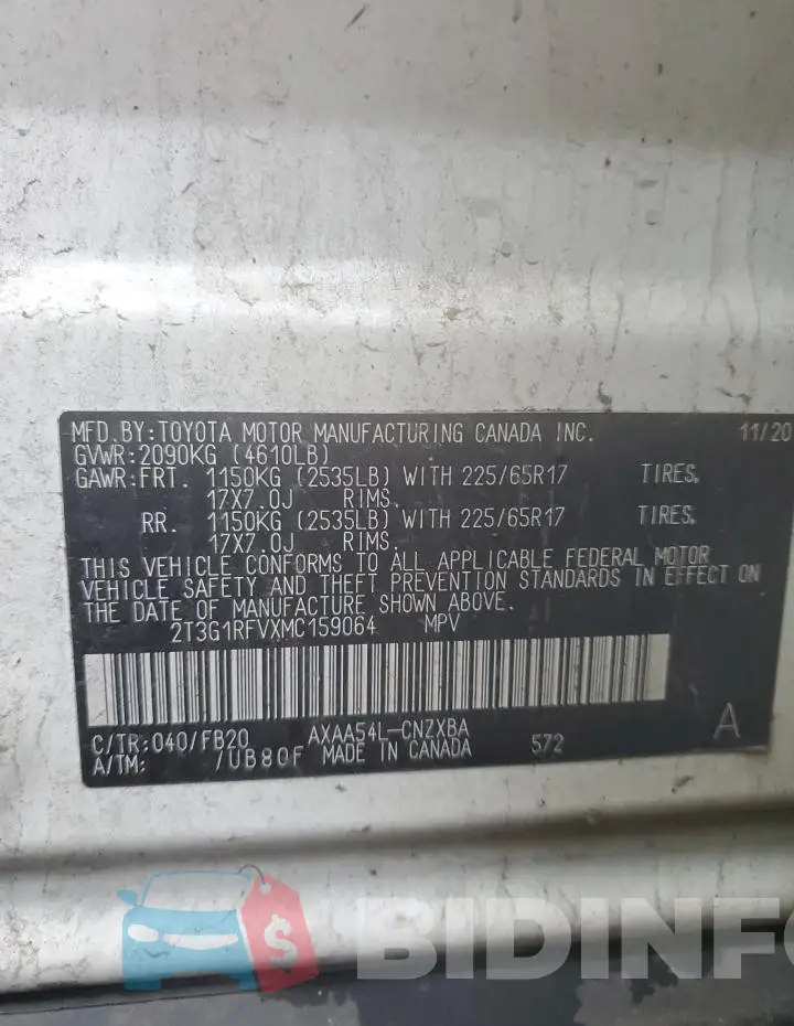 2T3G1RFVXMC159064 Photo# 13