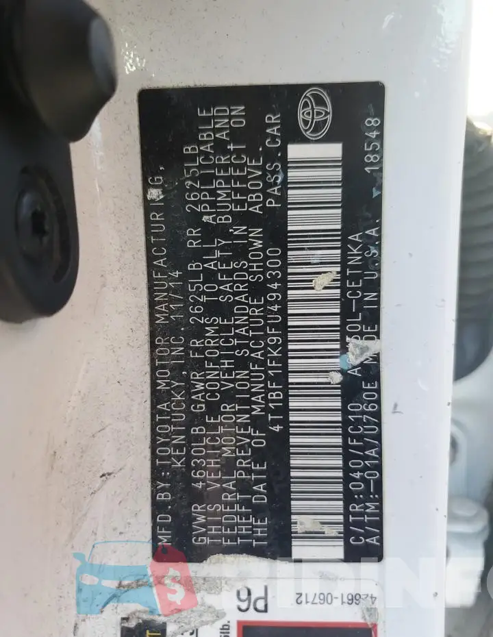 4T1BF1FK9FU494300 Photo# 12