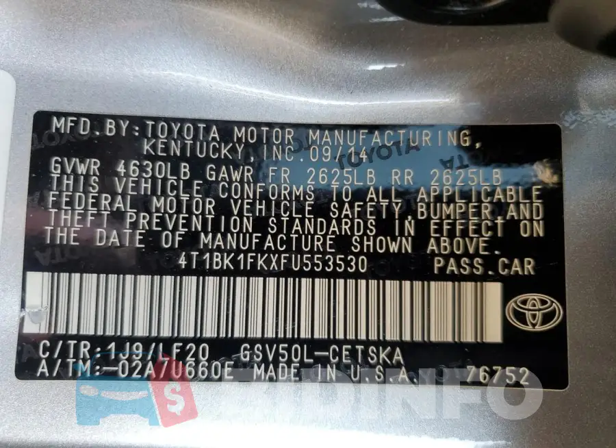 4T1BK1FKXFU553530 Photo# 12