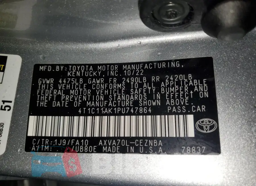 4T1C11AK1PU747864 Photo# 12