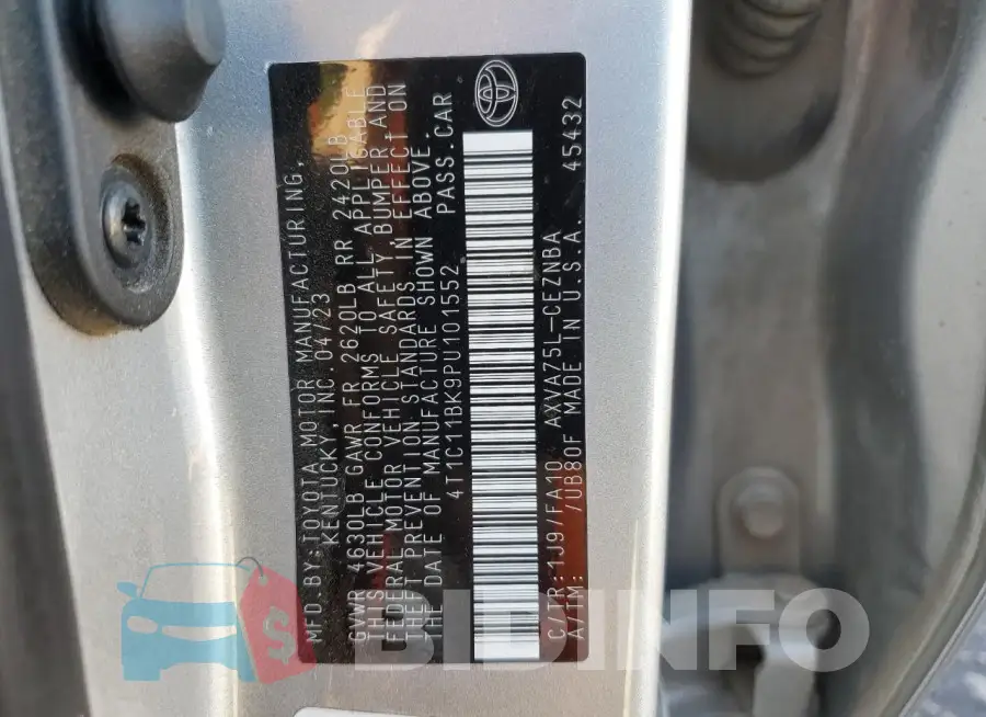4T1C11BK9PU101552 Photo# 12