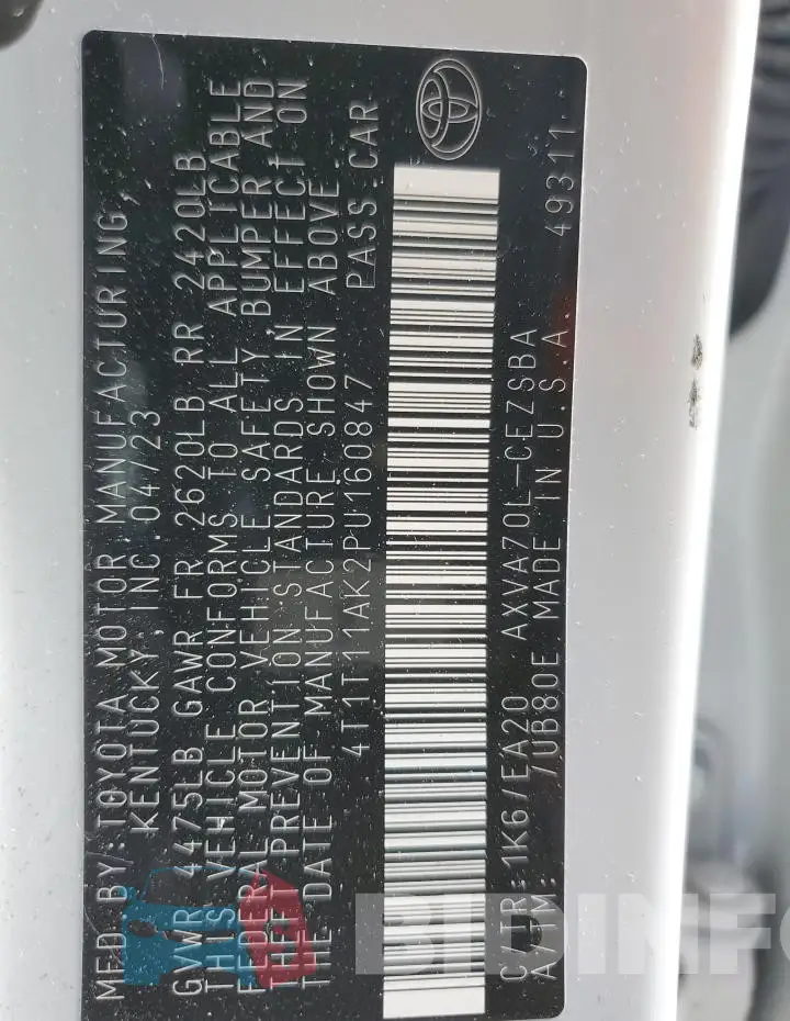 4T1T11AK2PU160847 Photo# 13
