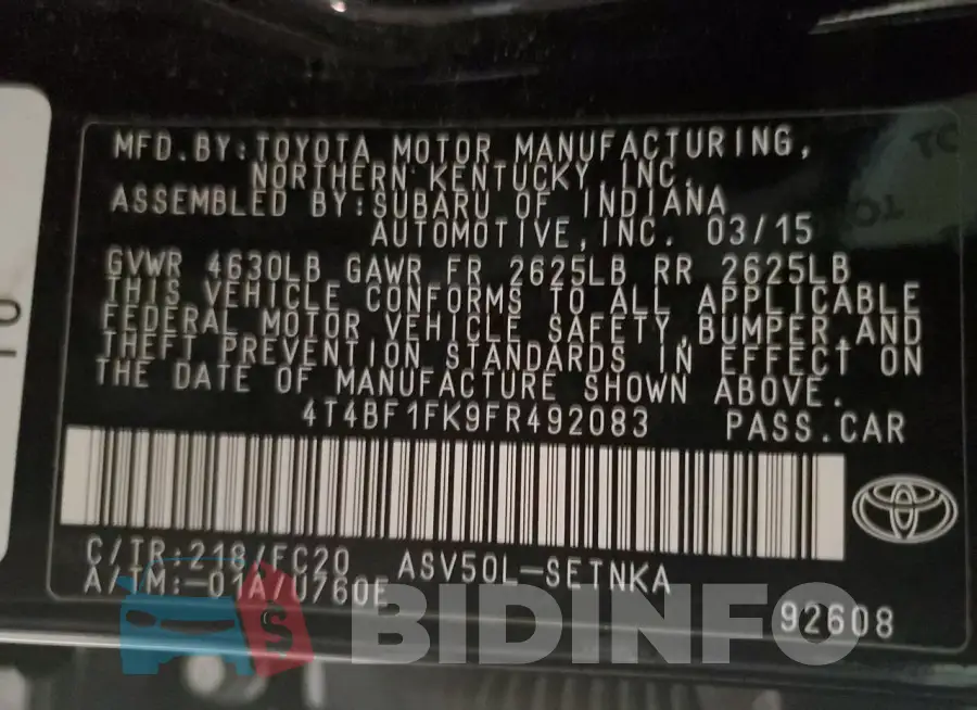 4T4BF1FK9FR492083 Photo# 12