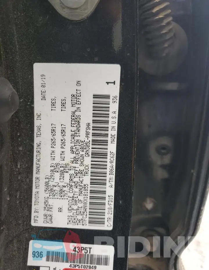 5TFCZ5ANXKX181855 Photo# 12